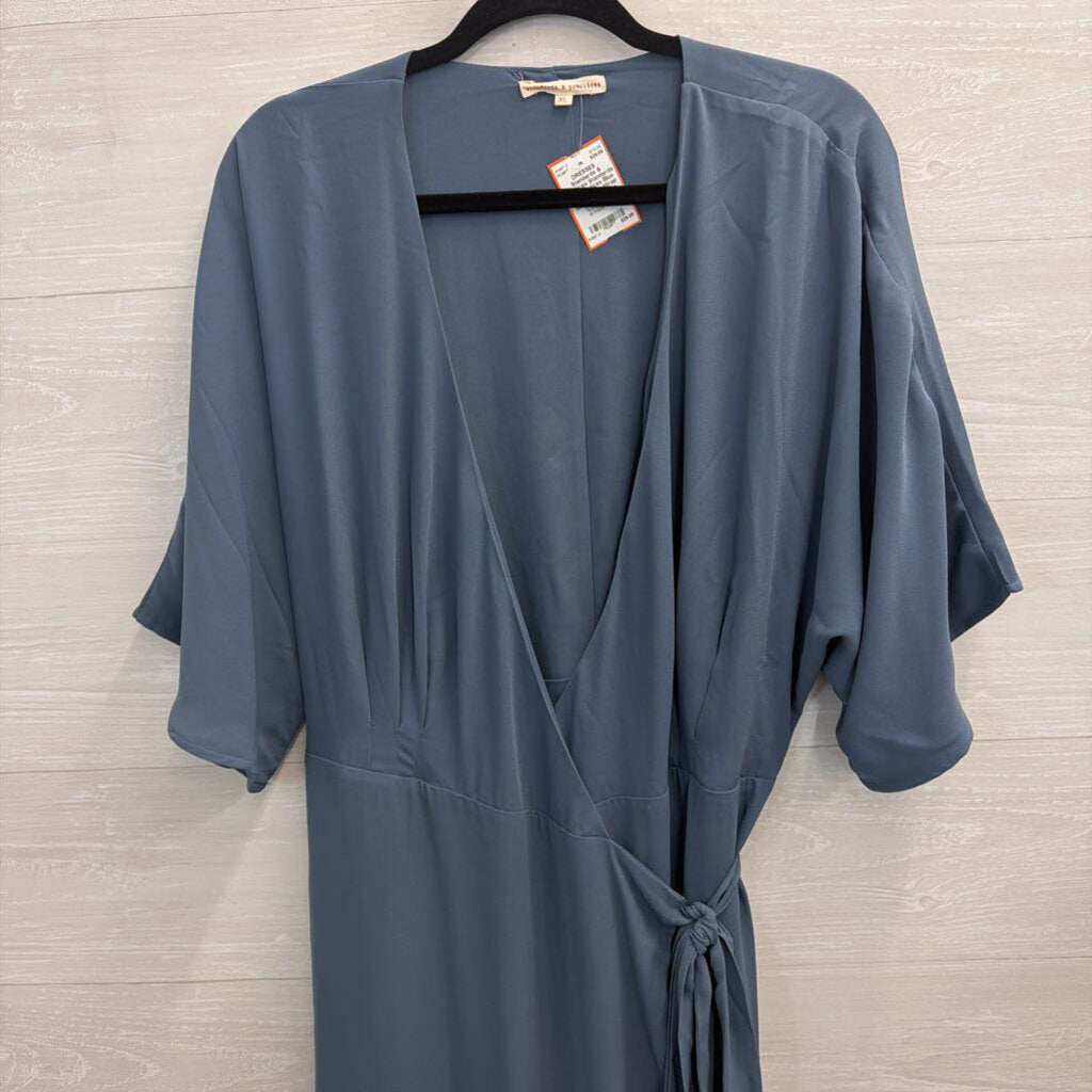 Standards and Practices Blue Short Sleeve Wrap Maxi Dress Extra Large