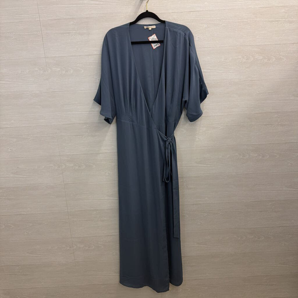 Standards and Practices Blue Short Sleeve Wrap Maxi Dress Extra Large