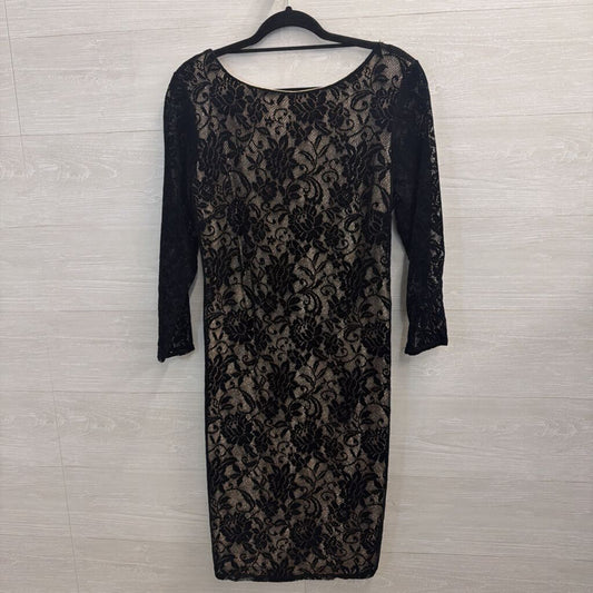 Moda International Black/ Beige Layered Lace Long Sleeve Dress Extra Large
