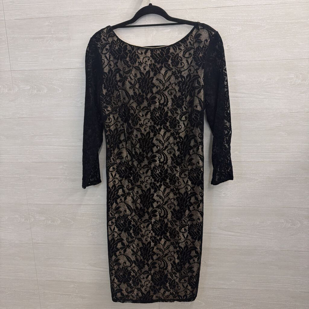 Moda International Black/ Beige Layered Lace Long Sleeve Dress Extra Large