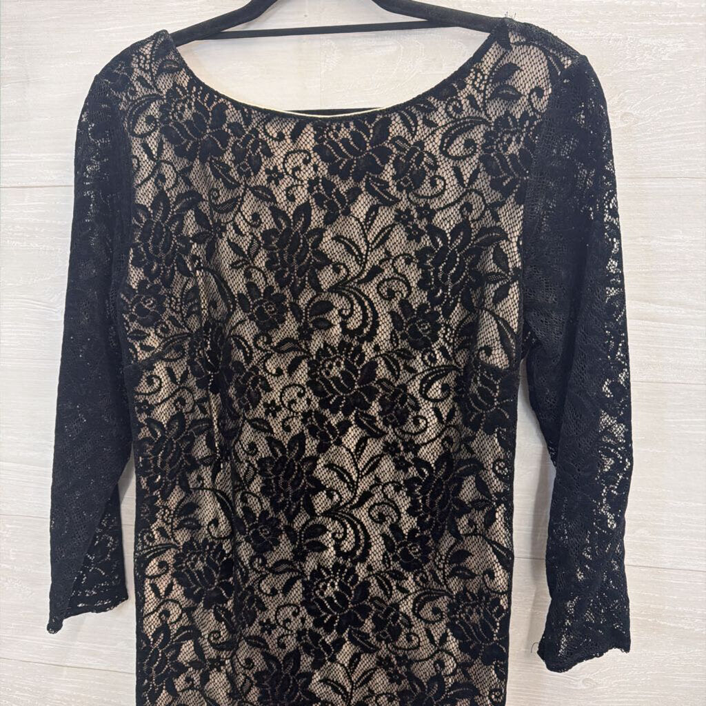 Moda International Black/ Beige Layered Lace Long Sleeve Dress Extra Large