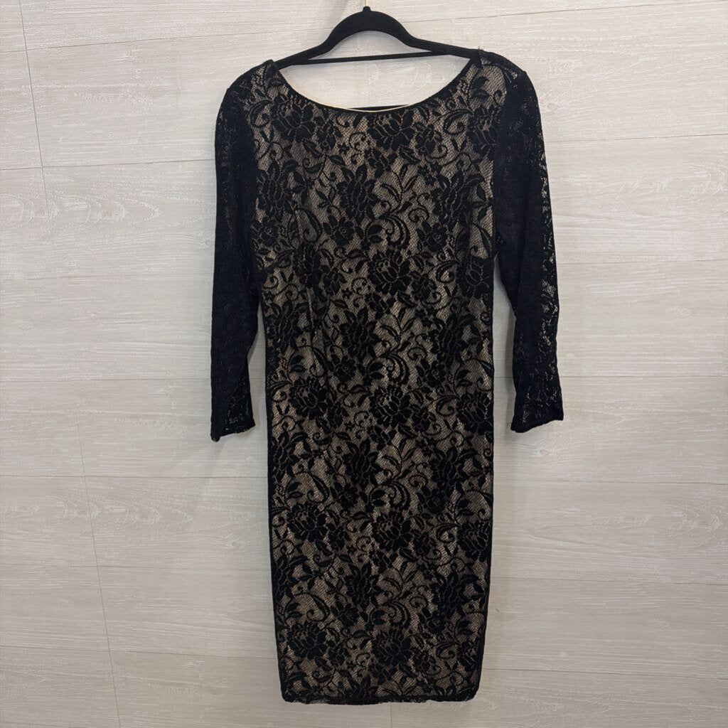 Moda International Black/ Beige Layered Lace Long Sleeve Dress Extra Large