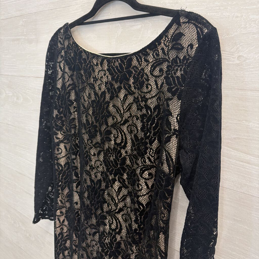 Moda International Black/ Beige Layered Lace Long Sleeve Dress Extra Large