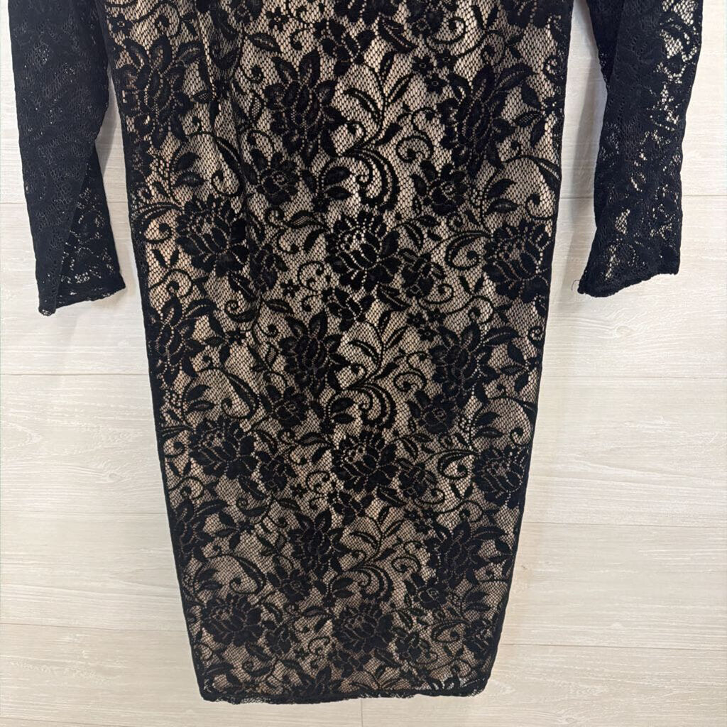 Moda International Black/ Beige Layered Lace Long Sleeve Dress Extra Large