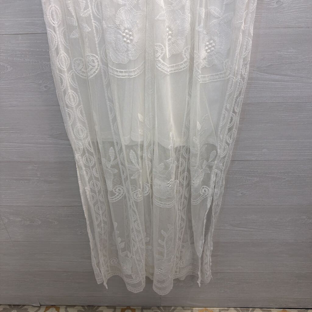 Eleter White Embroidered Lace Short Sleeve Maxi Dress 2XL