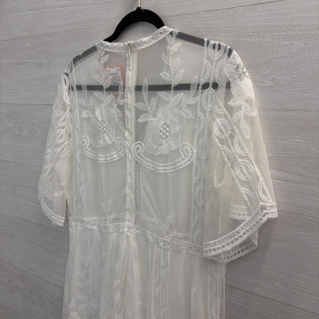 Eleter White Embroidered Lace Short Sleeve Maxi Dress 2XL