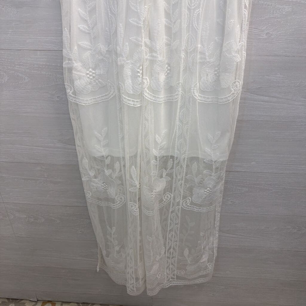 Eleter White Embroidered Lace Short Sleeve Maxi Dress 2XL