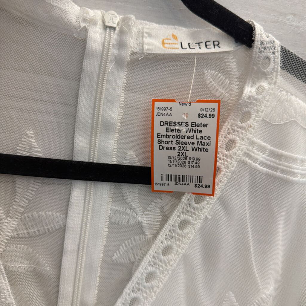 Eleter White Embroidered Lace Short Sleeve Maxi Dress 2XL