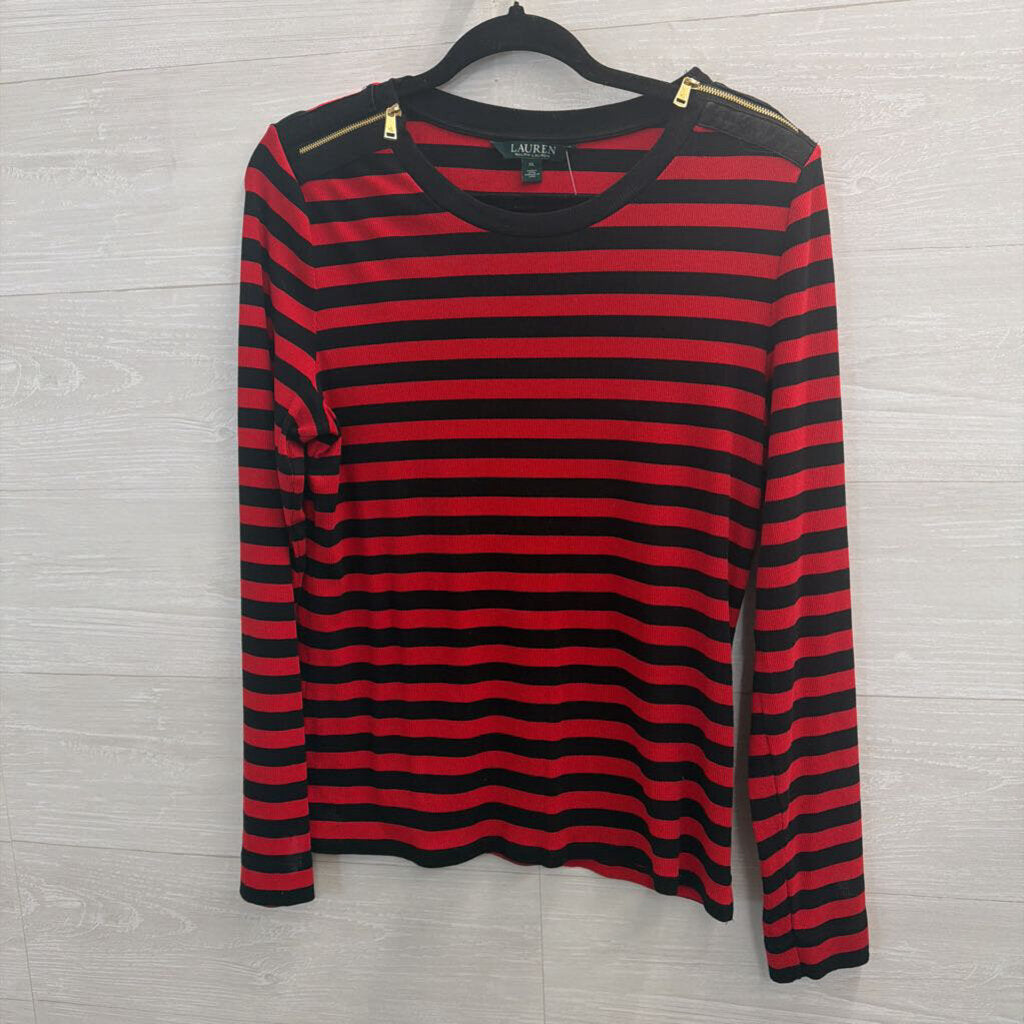 Ralph Lauren Red/ Black Striped Long Sleeve Top Extra Large