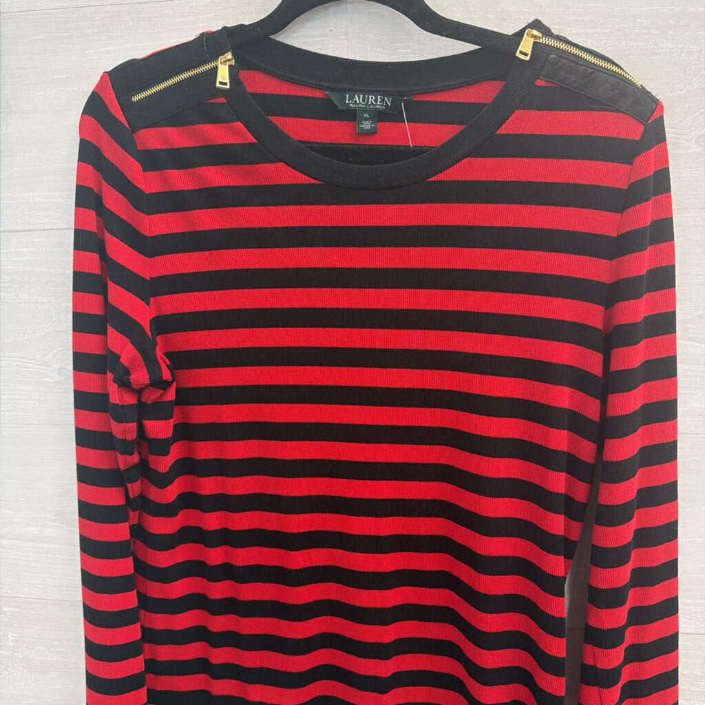 Ralph Lauren Red/ Black Striped Long Sleeve Top Extra Large