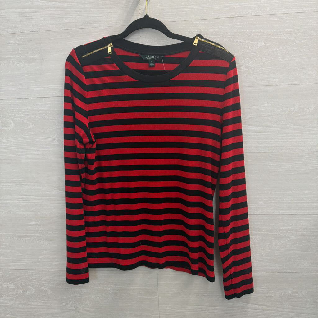 Ralph Lauren Red/ Black Striped Long Sleeve Top Extra Large
