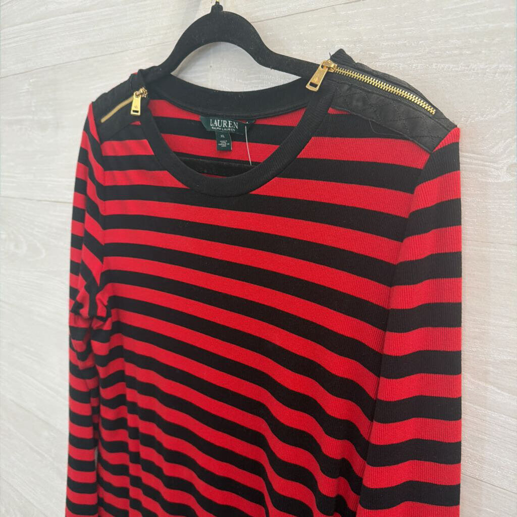 Ralph Lauren Red/ Black Striped Long Sleeve Top Extra Large