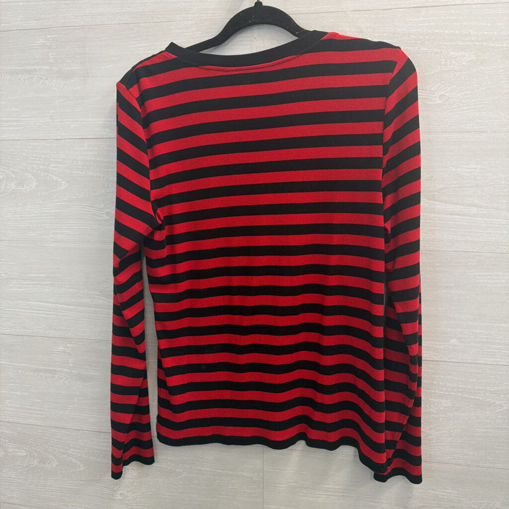 Ralph Lauren Red/ Black Striped Long Sleeve Top Extra Large