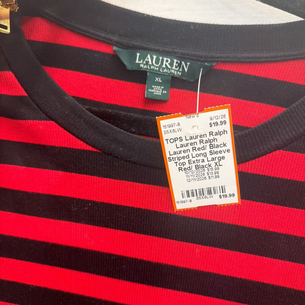 Ralph Lauren Red/ Black Striped Long Sleeve Top Extra Large