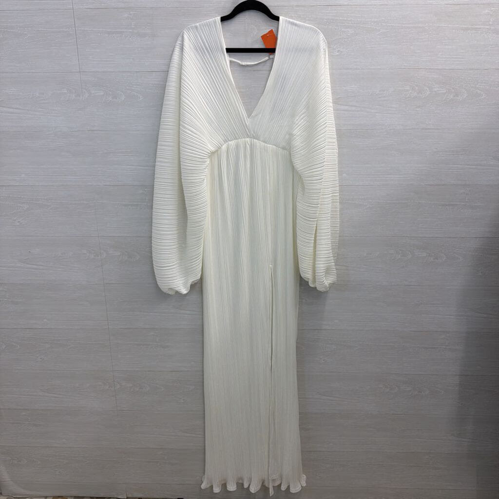 Fashion Nova White Pleated Long Sleeve Maxi Dress Extra Large