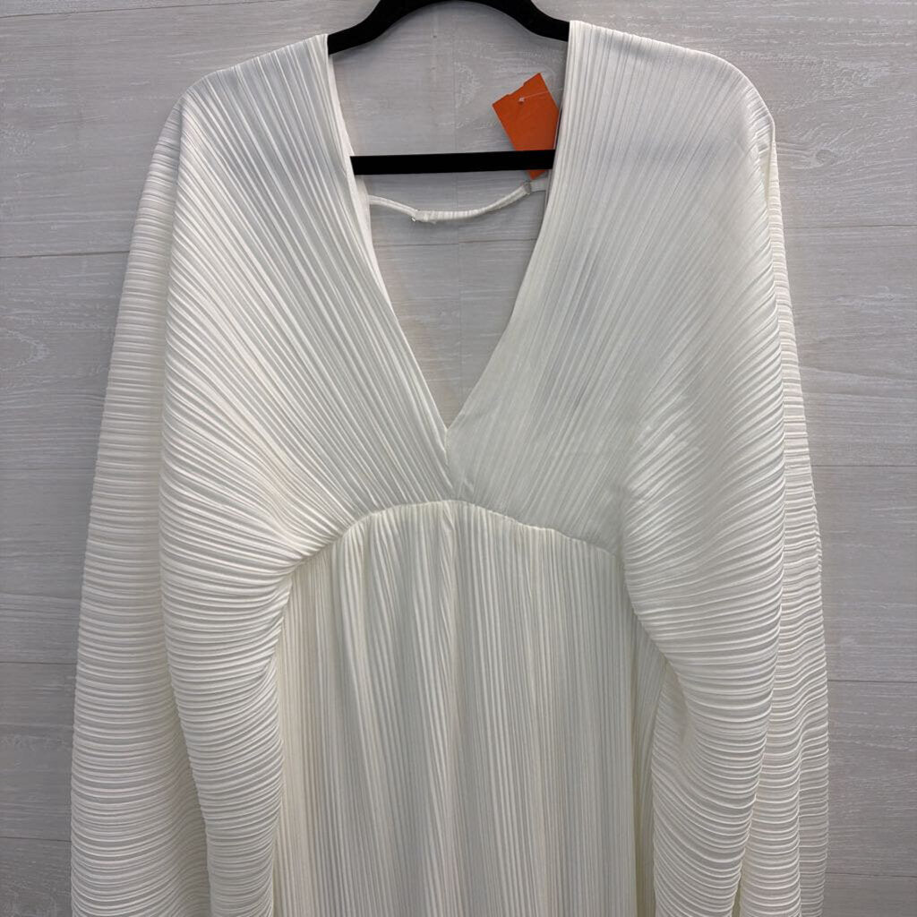 Fashion Nova White Pleated Long Sleeve Maxi Dress Extra Large
