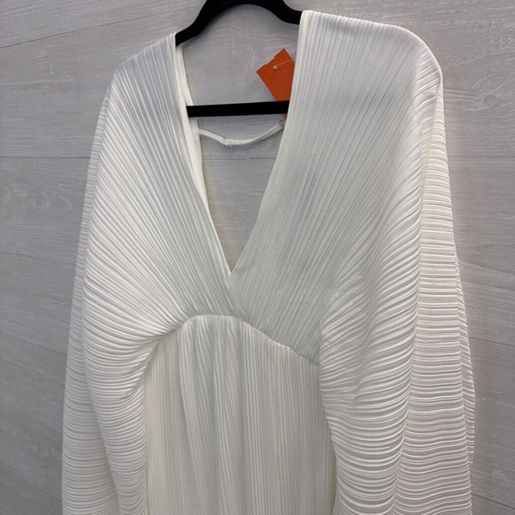 Fashion Nova White Pleated Long Sleeve Maxi Dress Extra Large