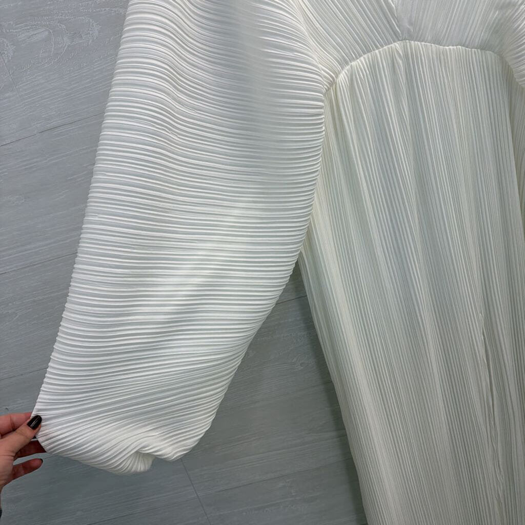 Fashion Nova White Pleated Long Sleeve Maxi Dress Extra Large