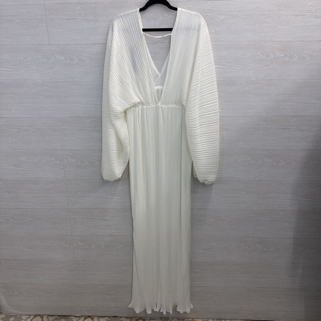 Fashion Nova White Pleated Long Sleeve Maxi Dress Extra Large