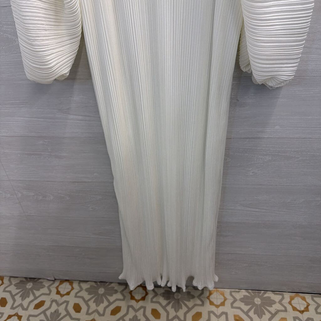 Fashion Nova White Pleated Long Sleeve Maxi Dress Extra Large