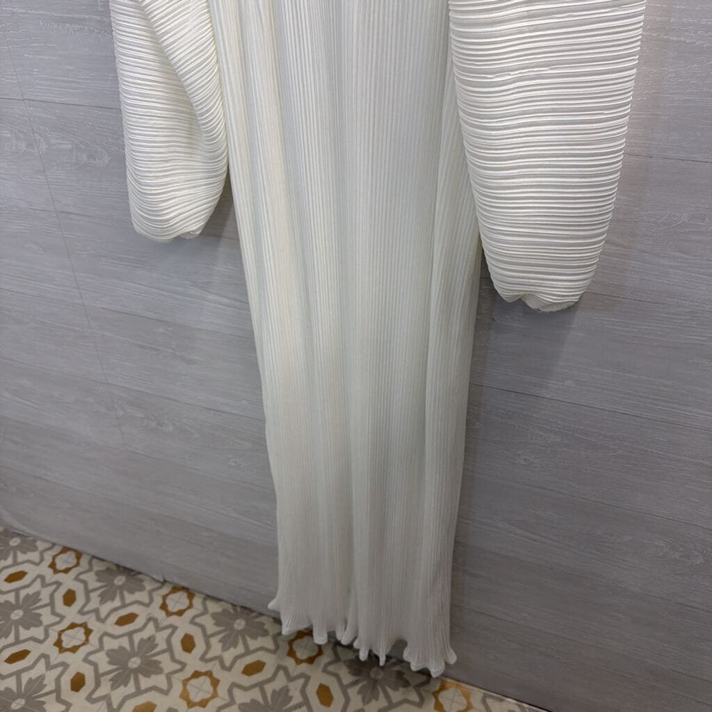 Fashion Nova White Pleated Long Sleeve Maxi Dress Extra Large