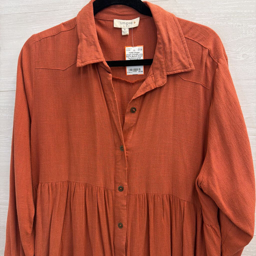 Umgee Orange Long Sleeve Button Down Top Extra Large
