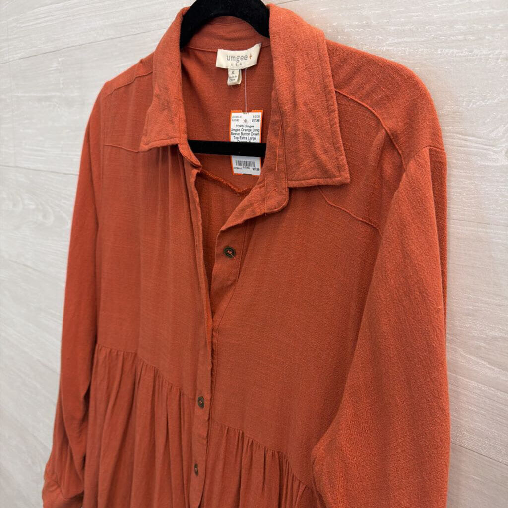 Umgee Orange Long Sleeve Button Down Top Extra Large
