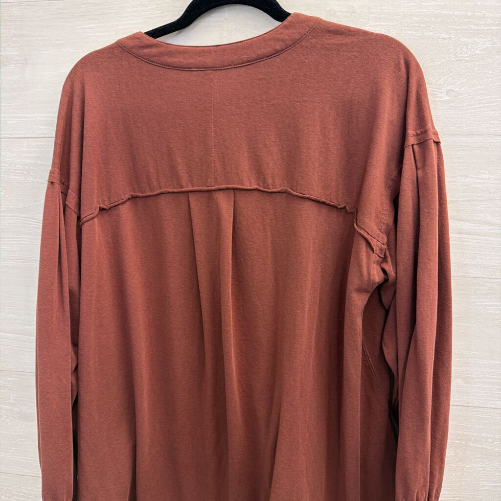 Easel Burgundy Long Sleeve Button Front Top 1X