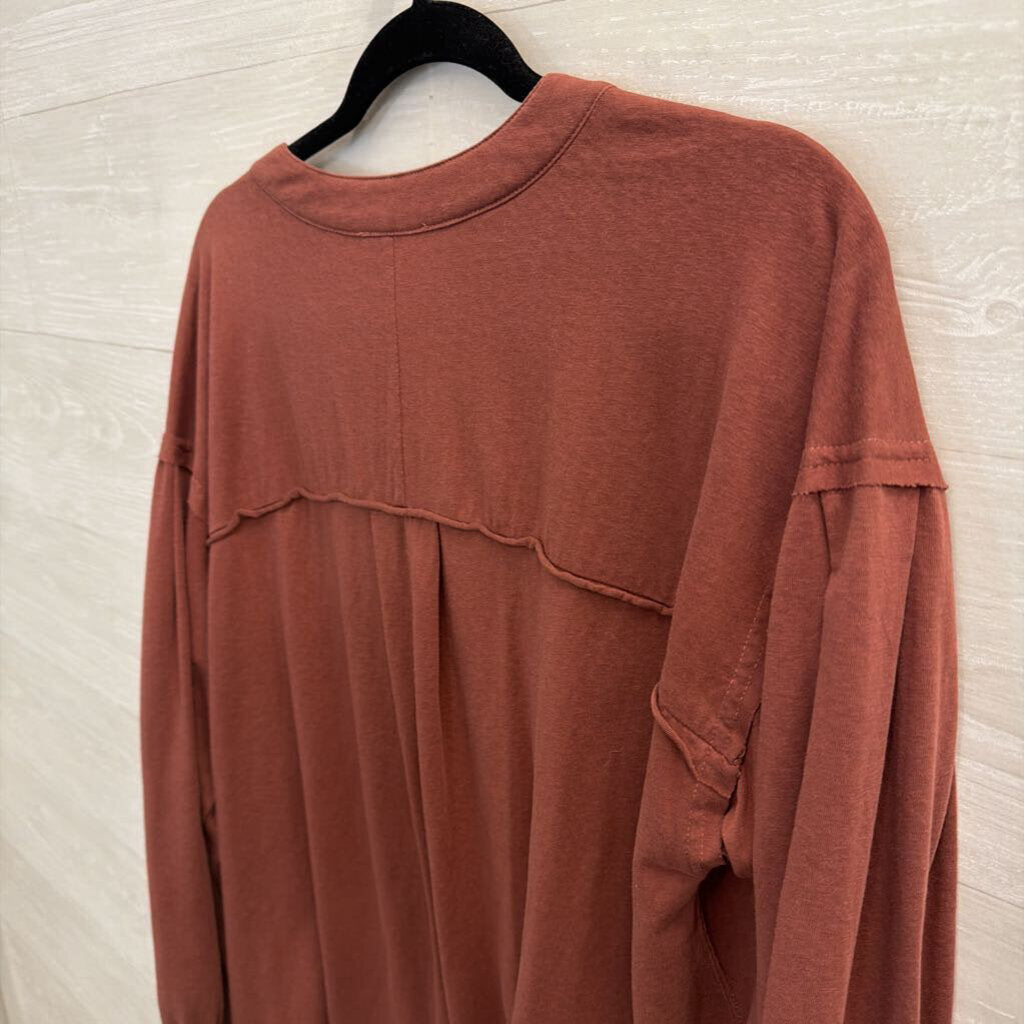 Easel Burgundy Long Sleeve Button Front Top 1X