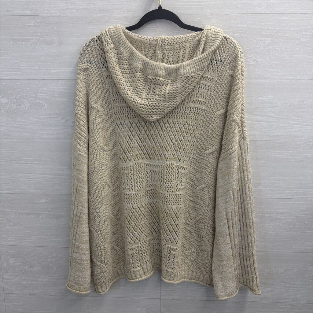 Listicle Beige Open Knit Long Sleeve Hooded Pullover Large