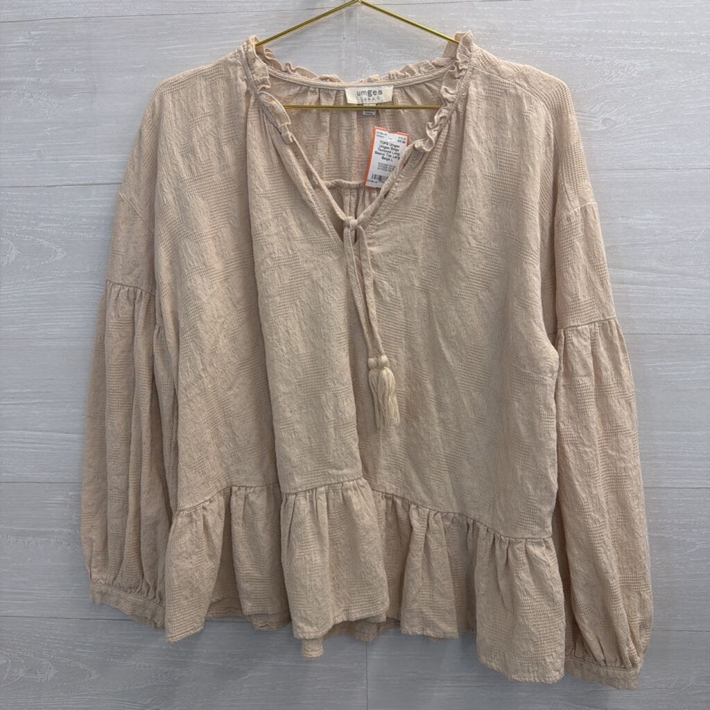 Umgee Beige Textured Long Sleeve Top Large