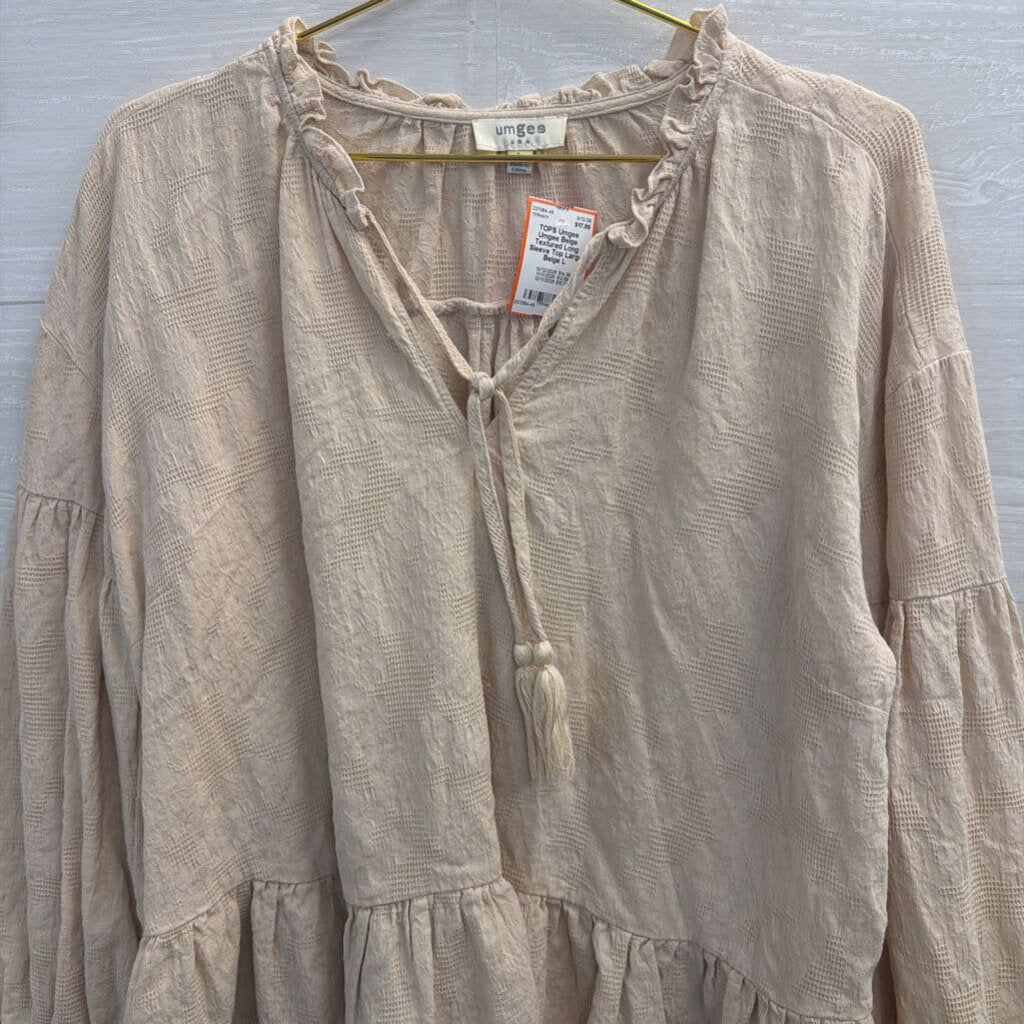 Umgee Beige Textured Long Sleeve Top Large