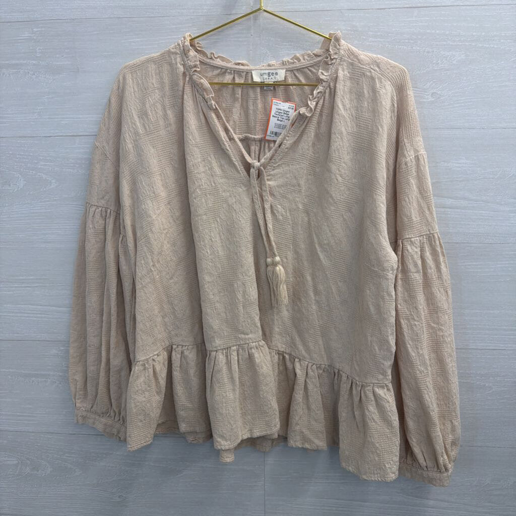 Umgee Beige Textured Long Sleeve Top Large