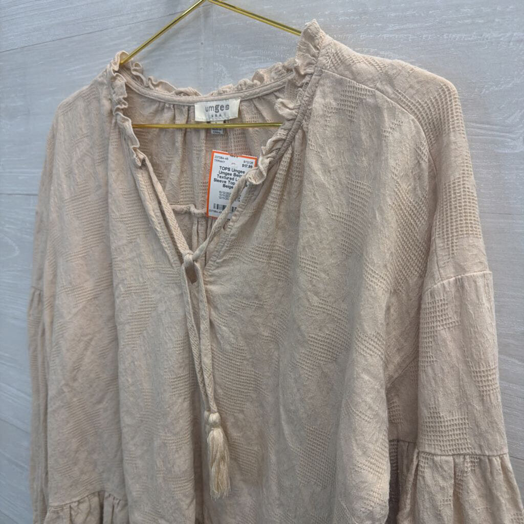 Umgee Beige Textured Long Sleeve Top Large