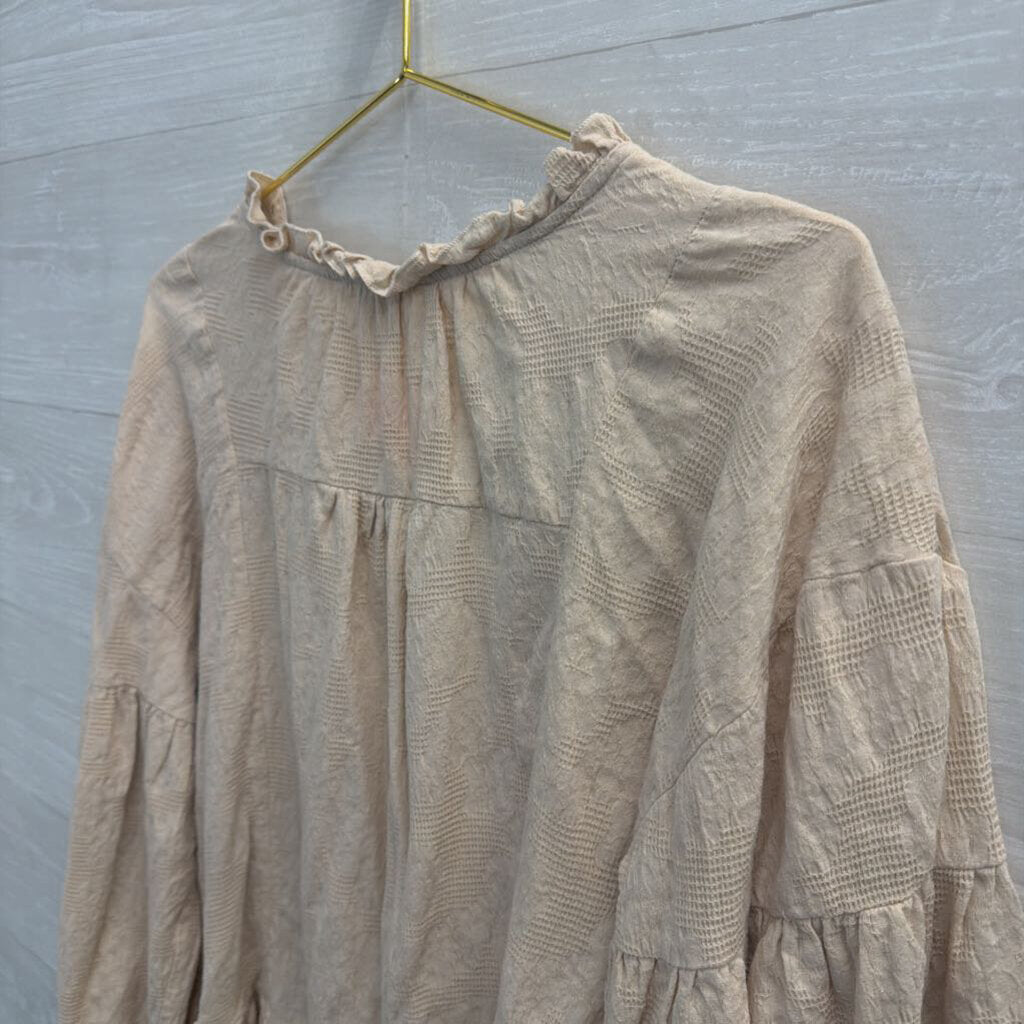 Umgee Beige Textured Long Sleeve Top Large