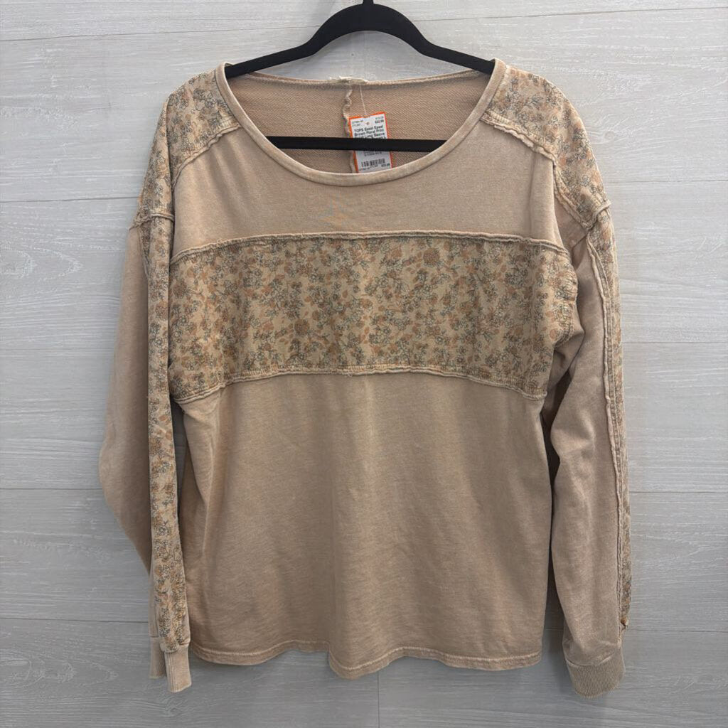 Easel Brown Floral Print Detail Long Sleeve Top Large