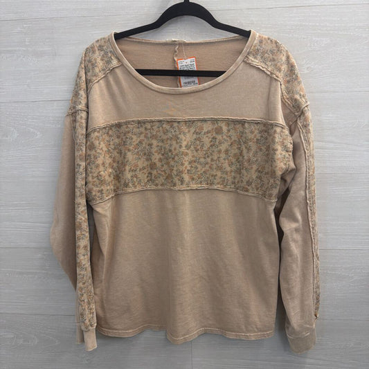 Easel Brown Floral Print Detail Long Sleeve Top Large