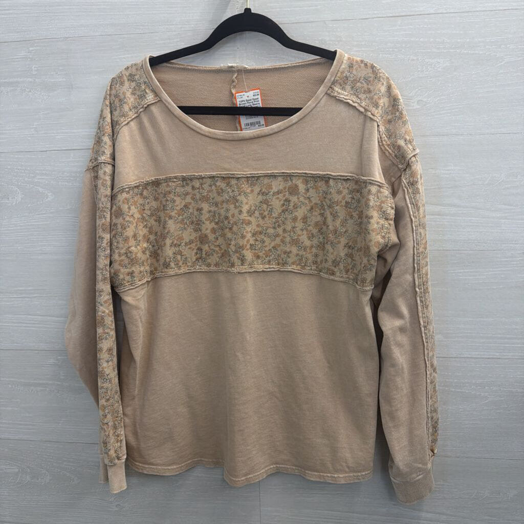 Easel Brown Floral Print Detail Long Sleeve Top Large