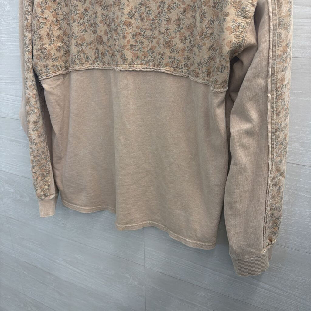 Easel Brown Floral Print Detail Long Sleeve Top Large