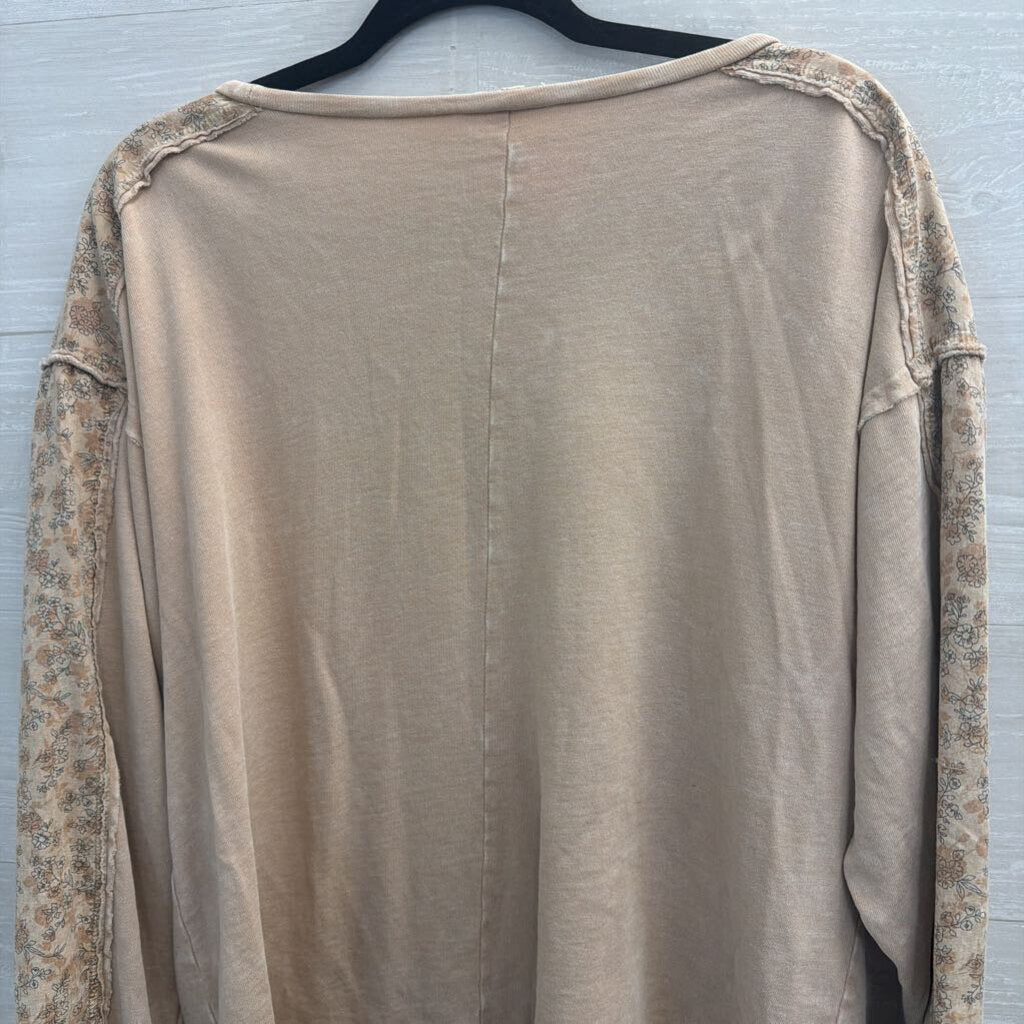 Easel Brown Floral Print Detail Long Sleeve Top Large