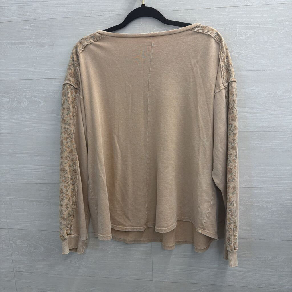 Easel Brown Floral Print Detail Long Sleeve Top Large