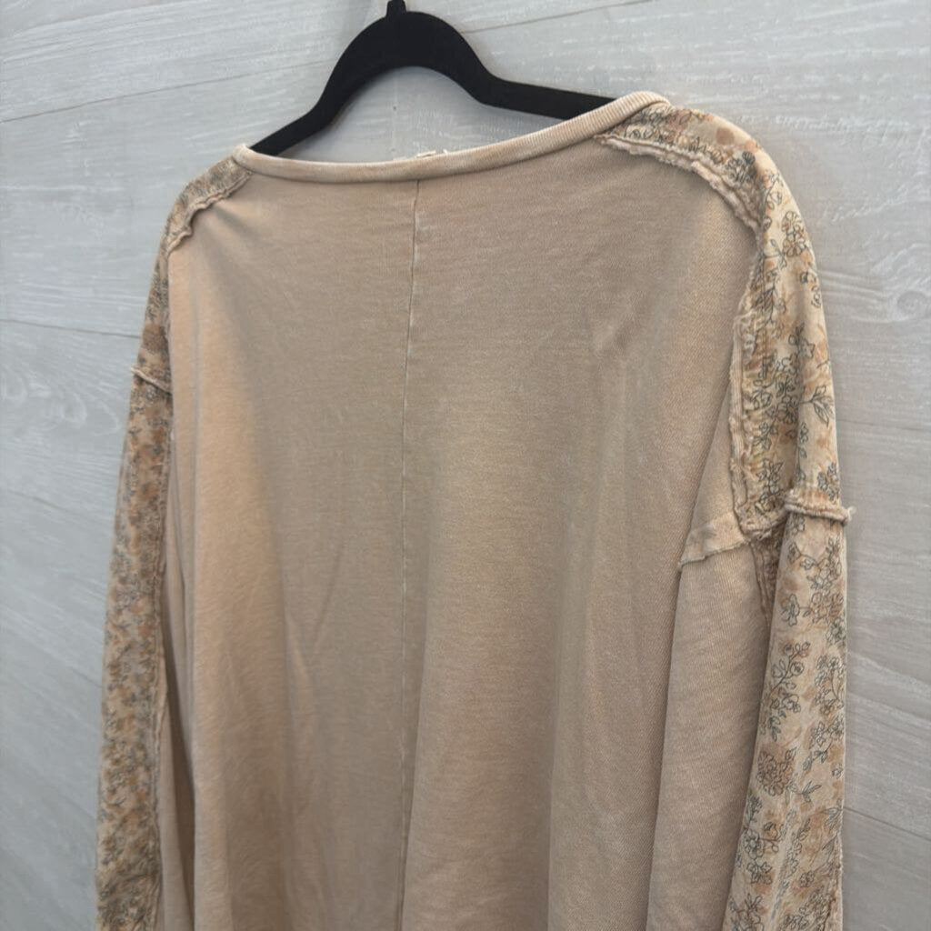 Easel Brown Floral Print Detail Long Sleeve Top Large