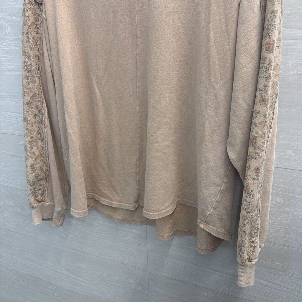 Easel Brown Floral Print Detail Long Sleeve Top Large