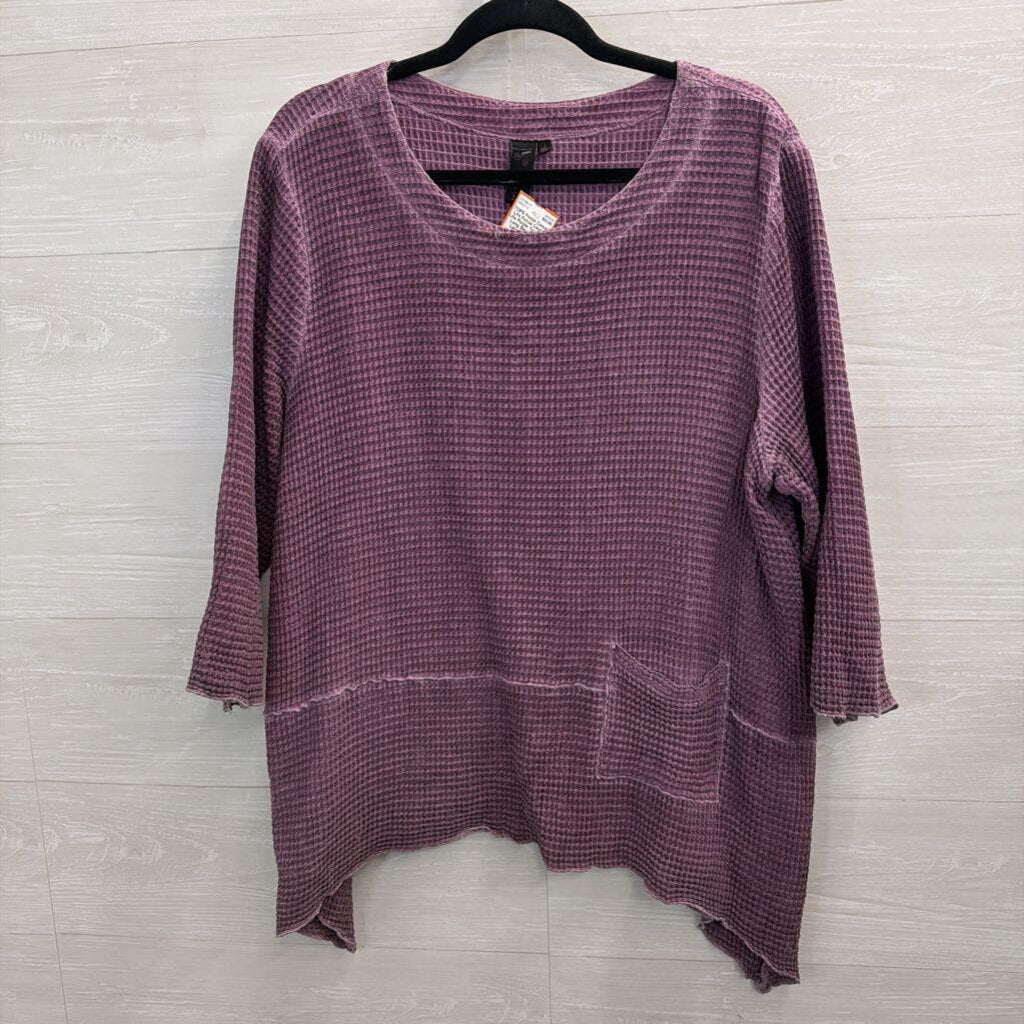 Focus Causal Life Purple Textured Long Sleeve Top Large