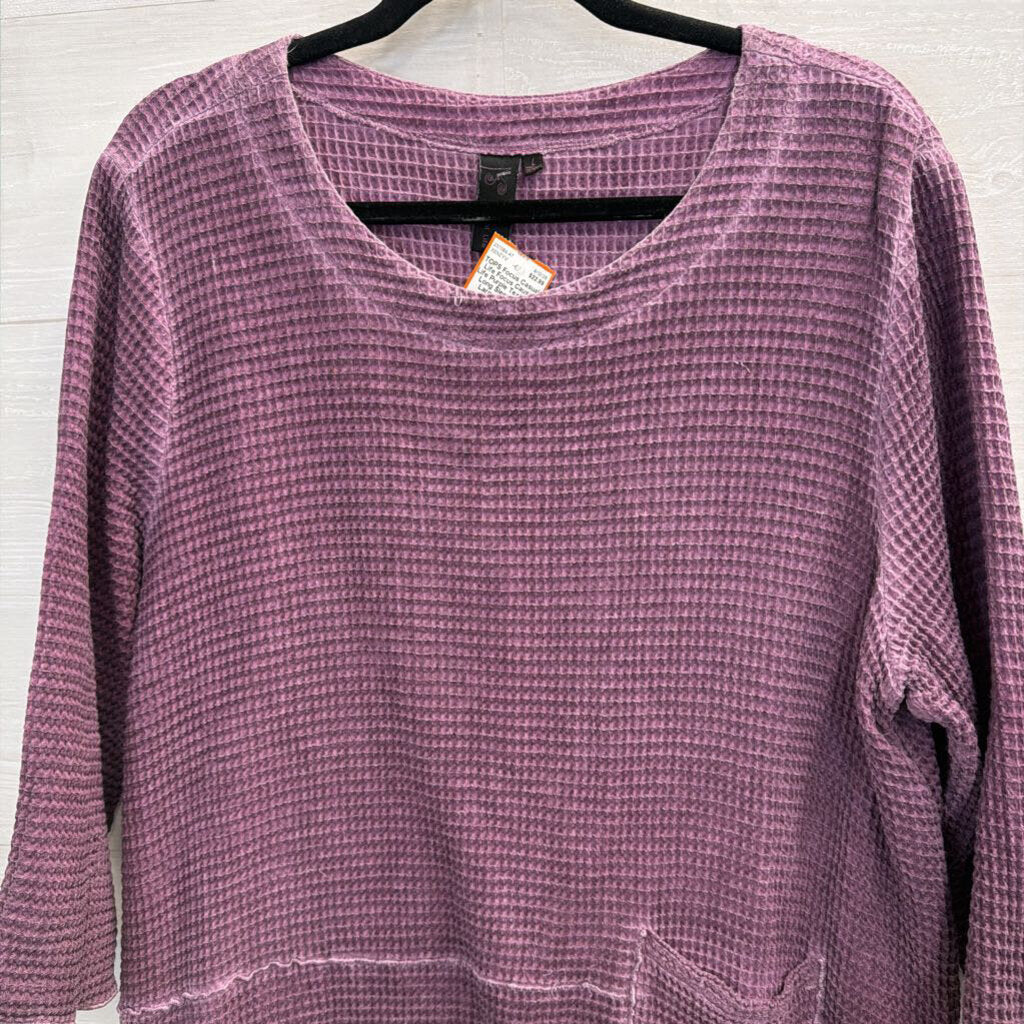 Focus Causal Life Purple Textured Long Sleeve Top Large