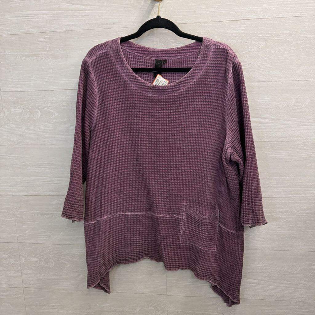 Focus Causal Life Purple Textured Long Sleeve Top Large