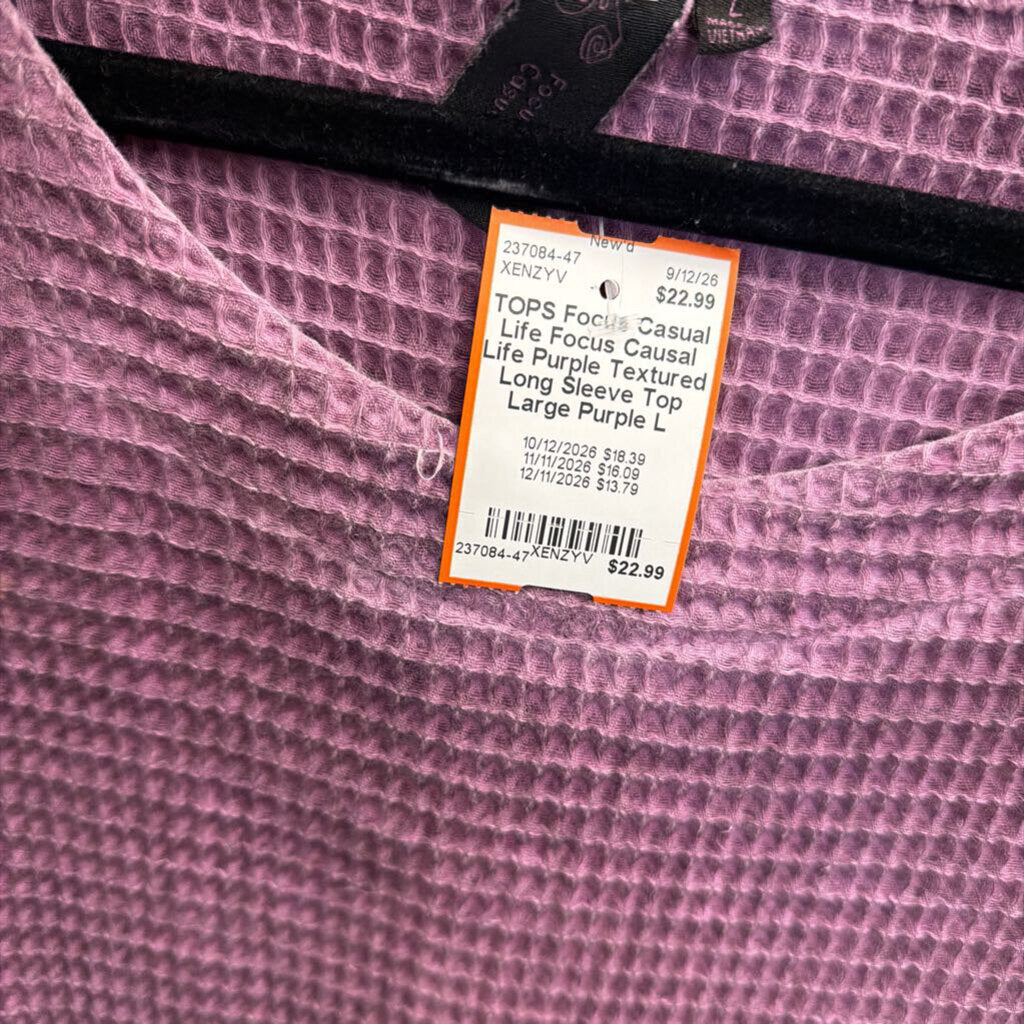 Focus Causal Life Purple Textured Long Sleeve Top Large