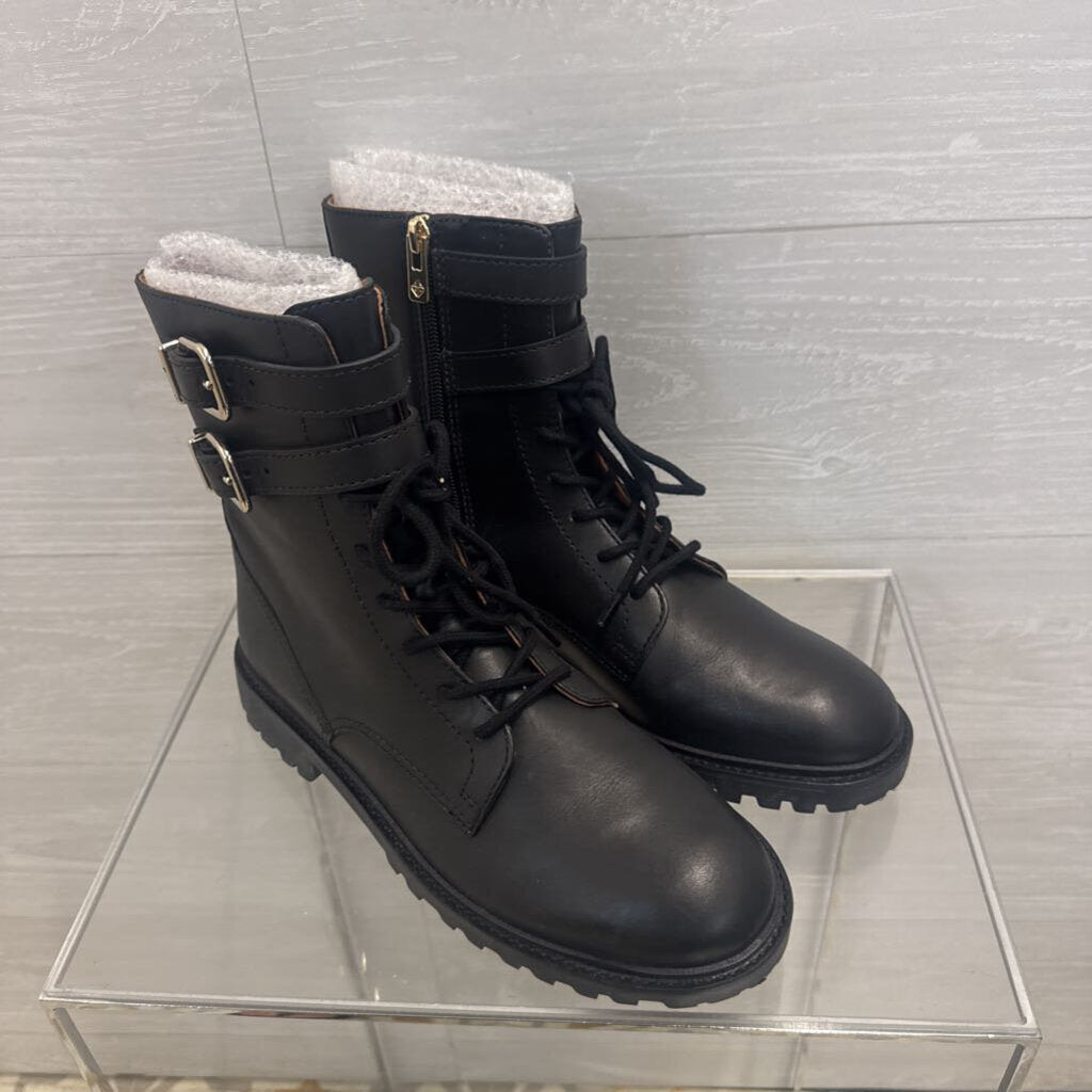 Antonio Melani Black Leather Bertilli Combat Moto Boots 9