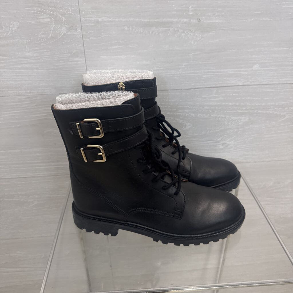 Antonio Melani Black Leather Bertilli Combat Moto Boots 9