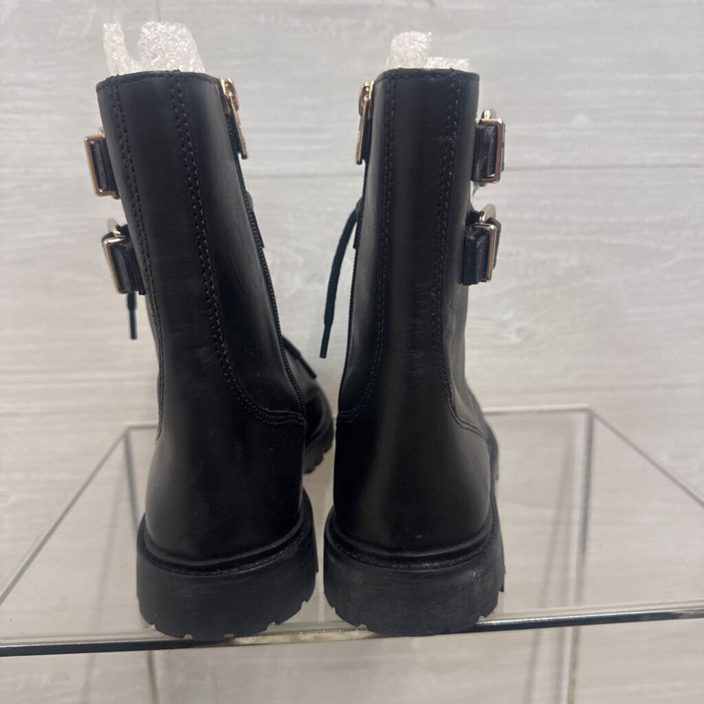 Antonio Melani Black Leather Bertilli Combat Moto Boots 9